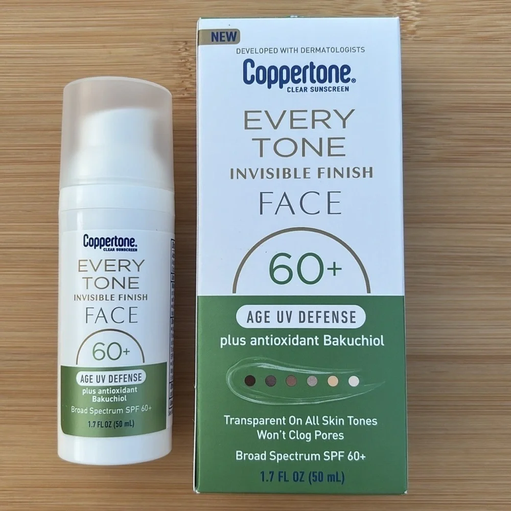 NIB Coppertone Every Tone Invisible Finish Face SPF 60+ Age UV Defense Sunscreen